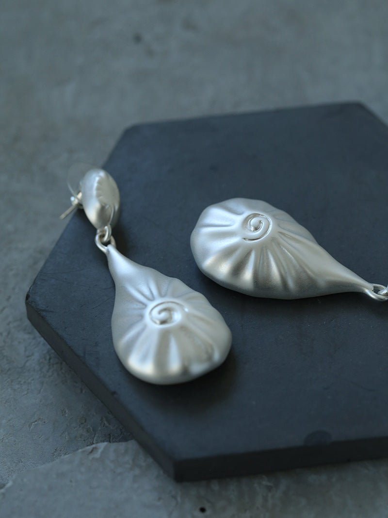 Matte Silver Conch Statement Drop Earrings - floysun