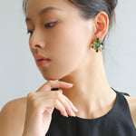 Medieval Leaf Design Acrylic Gem Earrings - floysun