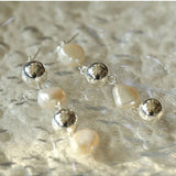 Metal Ball Beaded Spliced Pearl Drop Long Earrings - floysun