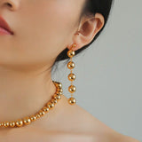 Metal Ball Beaded Spliced Pearl Drop Long Earrings - floysun