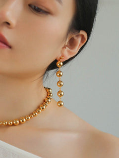 Metal Ball Beaded Spliced Pearl Drop Long Earrings - floysun