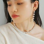 Metal Ball Beaded Spliced Pearl Drop Long Earrings - floysun