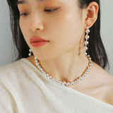 Metal Ball Beaded Spliced Pearl Drop Long Earrings - floysun