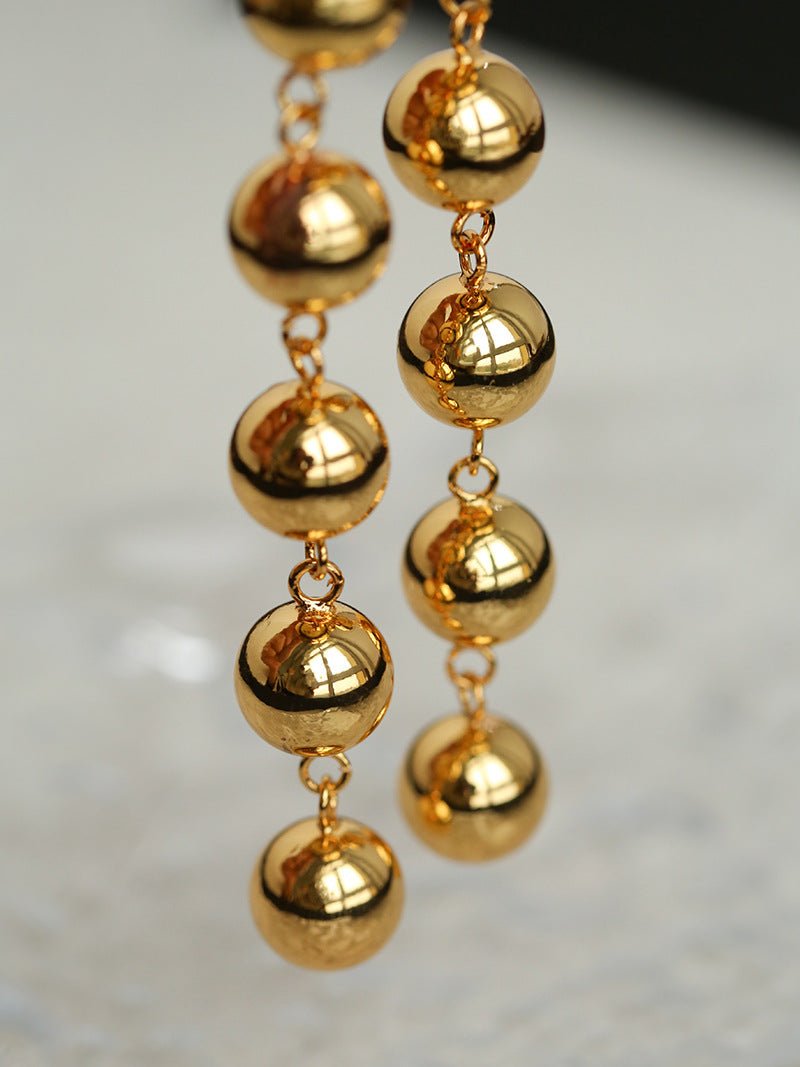 Metal Ball Beaded Spliced Pearl Drop Long Earrings - floysun