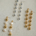 Metal Ball Beaded Spliced Pearl Drop Long Earrings - floysun