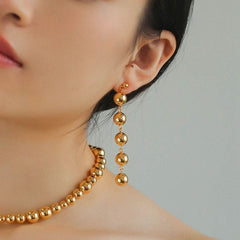 Metal Ball Beaded Spliced Pearl Drop Long Earrings - floysun