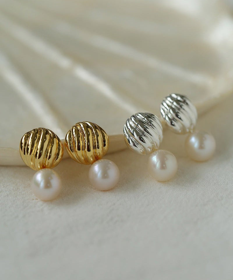 Metal Shell Pearl Drop Earrings - floysun