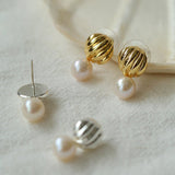 Metal Shell Pearl Drop Earrings - floysun