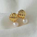 Metal Shell Pearl Drop Earrings - floysun