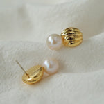 Metal Shell Pearl Drop Earrings - floysun