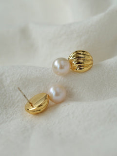 Metal Shell Pearl Drop Earrings - floysun