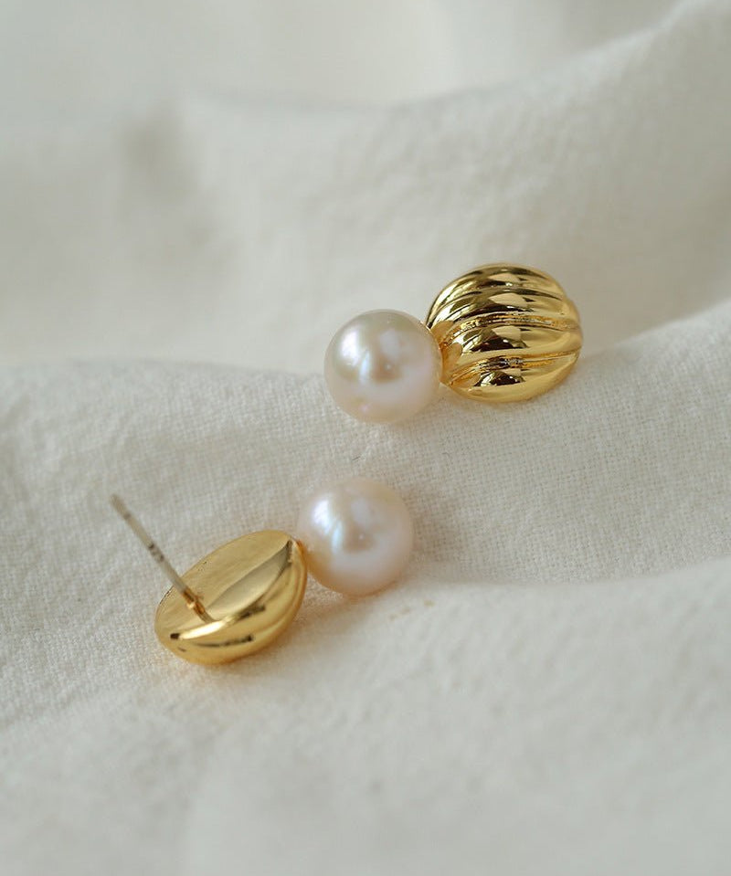 Metal Shell Pearl Drop Earrings - floysun