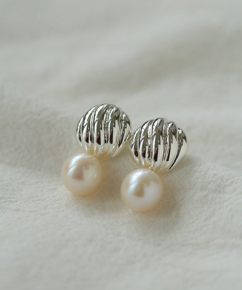 Metal Shell Pearl Drop Earrings - floysun