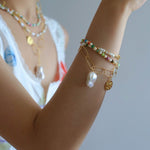 Metal Thick Chain Baroque Pearl Charm Bracelet - floysun