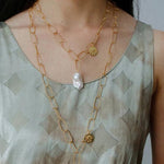 Metal Thick Chain Baroque Pearl Pendant Necklace - floysun