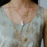 Metal Thick Chain Baroque Pearl Pendant Necklace - floysun