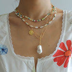 Metal Thick Chain Baroque Pearl Pendant Necklace - floysun