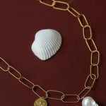 Metal Thick Chain Baroque Pearl Pendant Necklace - floysun