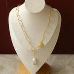 Metal Thick Chain Baroque Pearl Pendant Necklace - floysun