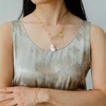 Metal Thick Chain Baroque Pearl Pendant Necklace - floysun