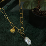 Metal Thick Chain Baroque Pearl Pendant Necklace - floysun