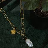 Metal Thick Chain Baroque Pearl Pendant Necklace - floysun