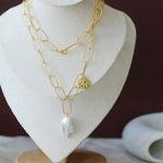 Metal Thick Chain Baroque Pearl Pendant Necklace - floysun