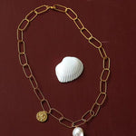 Metal Thick Chain Baroque Pearl Pendant Necklace - floysun