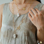 Metal Thick Chain Baroque Pearl Pendant Necklace - floysun