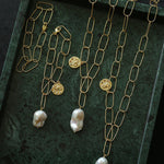 Metal Thick Chain Baroque Pearl Pendant Necklace - floysun