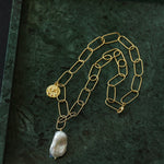 Metal Thick Chain Baroque Pearl Pendant Necklace - floysun