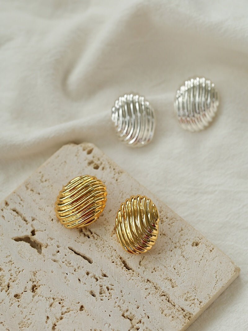 Metallic Striped Texture Oval Earrings - floysun