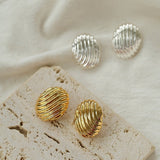 Metallic Striped Texture Oval Earrings - floysun