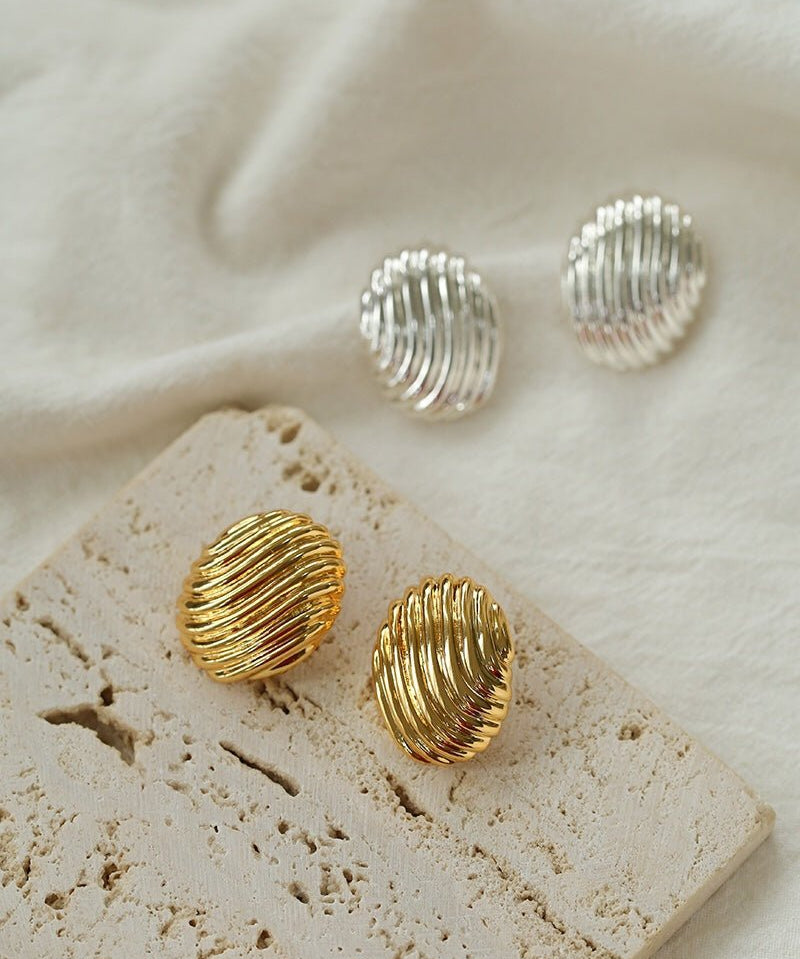 Metallic Striped Texture Oval Earrings - floysun