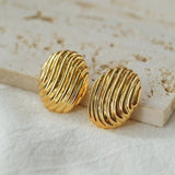 Metallic Striped Texture Oval Earrings - floysun