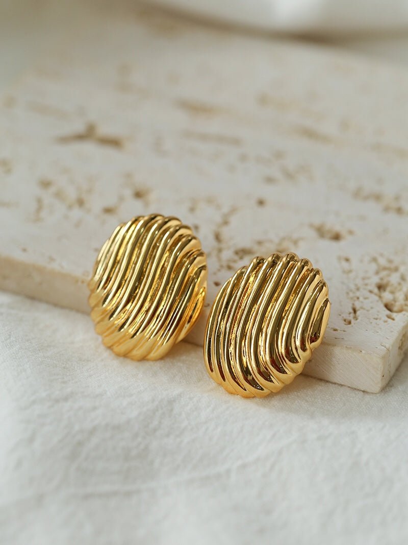 Metallic Striped Texture Oval Earrings - floysun