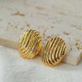 Metallic Striped Texture Oval Earrings - floysun