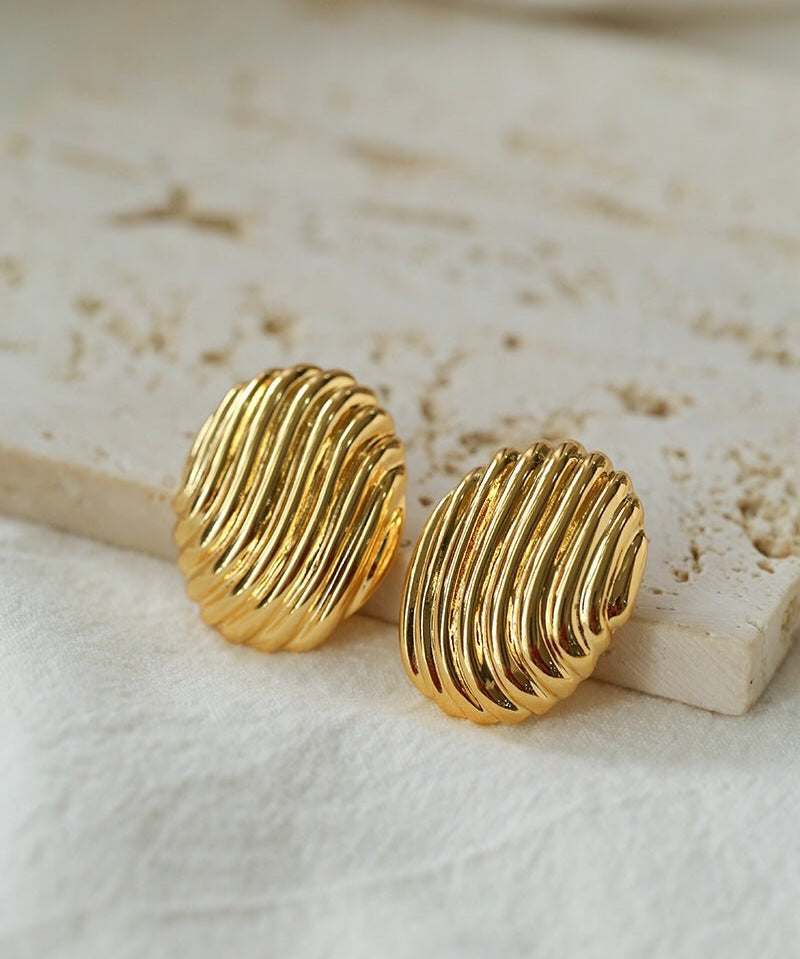 Metallic Striped Texture Oval Earrings - floysun