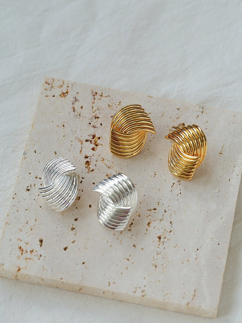 Metallic Striped Texture Twisted Earrings - floysun