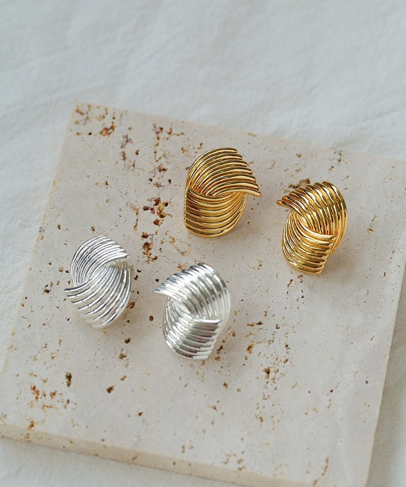 Metallic Striped Texture Twisted Earrings - floysun