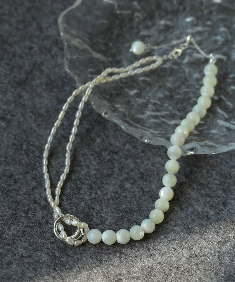 Millet Pearl and White Mother - of - Pearl Beaded Choker Necklace - floysun