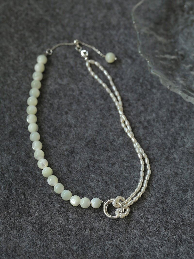 Millet Pearl and White Mother - of - Pearl Beaded Choker Necklace - floysun