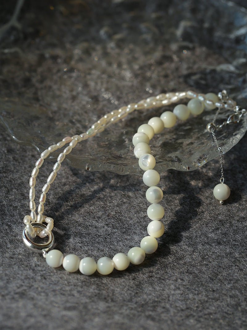 Millet Pearl and White Mother - of - Pearl Beaded Choker Necklace - floysun