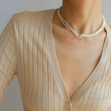 Millet Pearl and White Mother - of - Pearl Beaded Choker Necklace - floysun