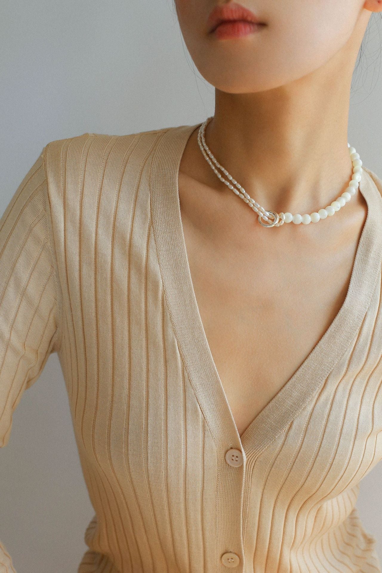 Millet Pearl and White Mother - of - Pearl Beaded Choker Necklace - floysun