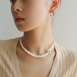 Millet Pearl and White Mother - of - Pearl Beaded Choker Necklace - floysun