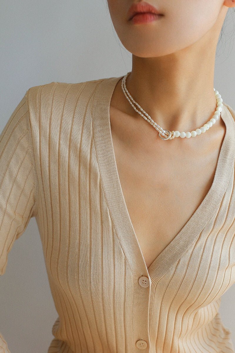 Millet Pearl and White Mother - of - Pearl Beaded Choker Necklace - floysun