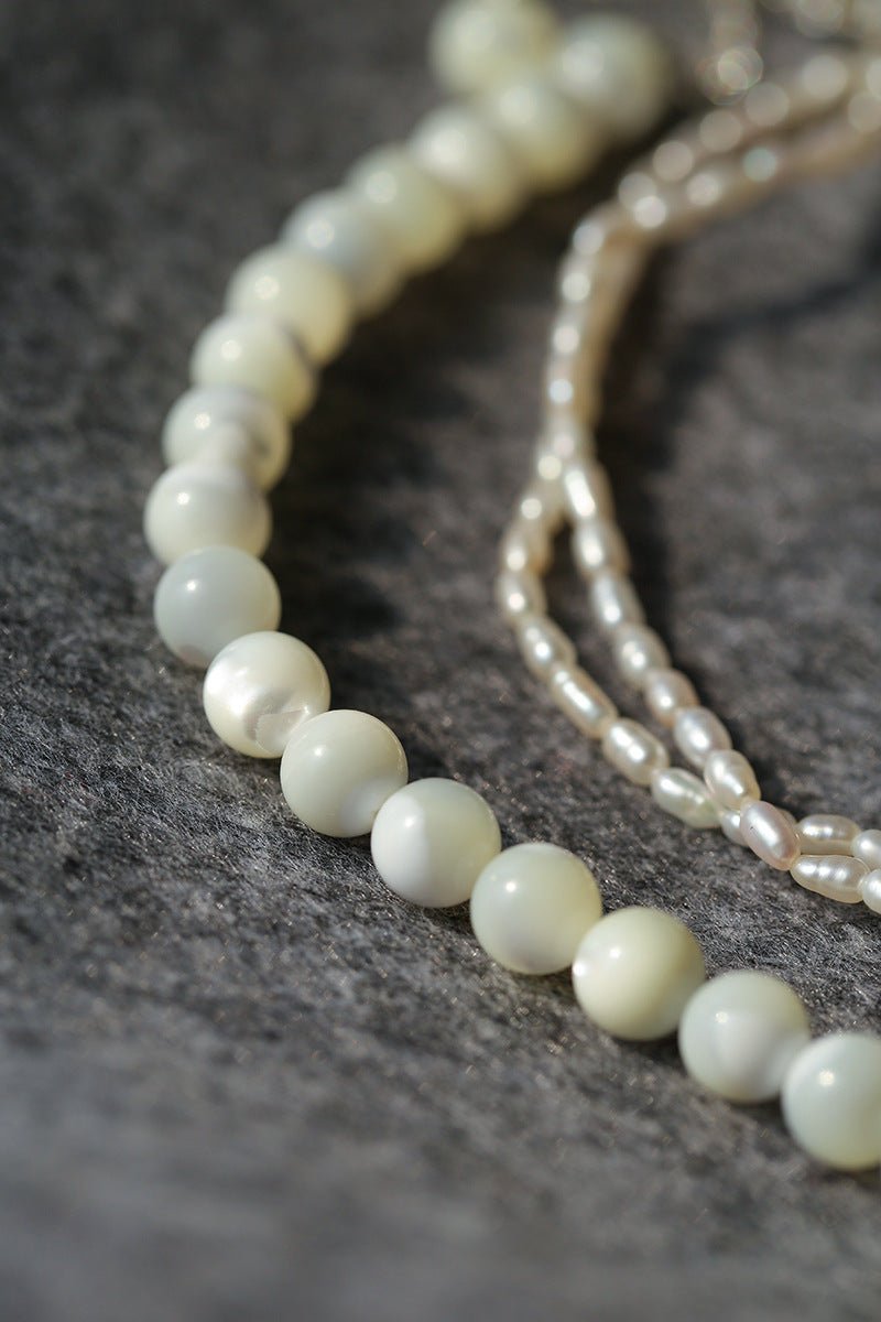 Millet Pearl and White Mother - of - Pearl Beaded Choker Necklace - floysun