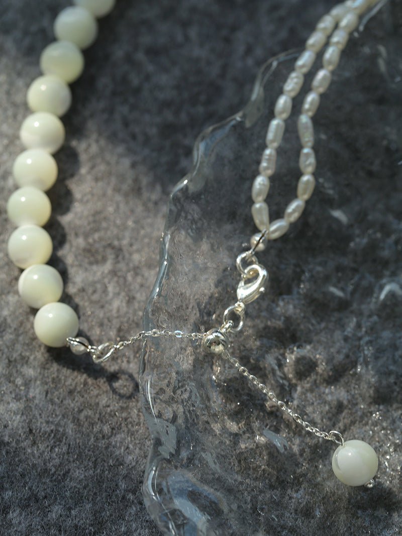 Millet Pearl and White Mother - of - Pearl Beaded Choker Necklace - floysun