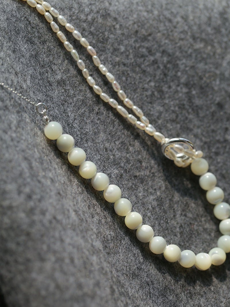 Millet Pearl and White Mother - of - Pearl Beaded Choker Necklace - floysun